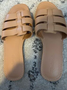 Madewell Women's Woven Strap Slide Sandals in Tan 6.5